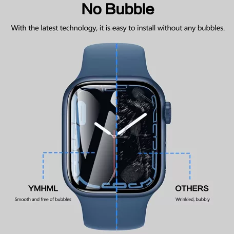 Apple Watch képernyő védő fólia, 45mm kijelzőjű  okosórákhoz, átlátszó, fekete kerettel