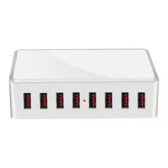   USB hálózati töltő, 8xUSB port, 40W gyorstöltés, fehér