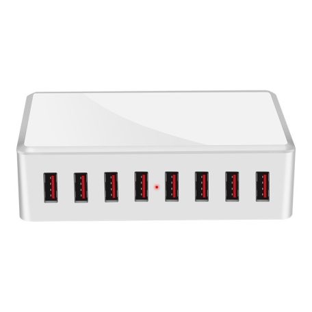 USB hálózati töltő, 8xUSB port, 40W gyorstöltés, fehér