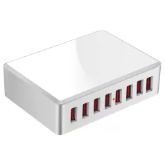   USB hálózati töltő, 8xUSB port, 40W gyorstöltés, fehér