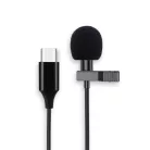 Lavalier sztereó mikrofon, csiptetős, USB-C csatlakozóval, okostelefonhoz, Szélzaj-védő szivaccsal, fekete