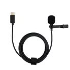 Lavalier sztereó mikrofon, csiptetős, USB-C csatlakozóval, okostelefonhoz, Szélzaj-védő szivaccsal, fekete