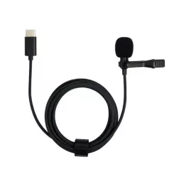   Lavalier sztereó mikrofon, csiptetős, USB-C csatlakozóval, okostelefonhoz, Szélzaj-védő szivaccsal, fekete