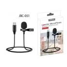 Lavalier sztereó mikrofon, csiptetős, USB-C csatlakozóval, okostelefonhoz, Szélzaj-védő szivaccsal, fekete