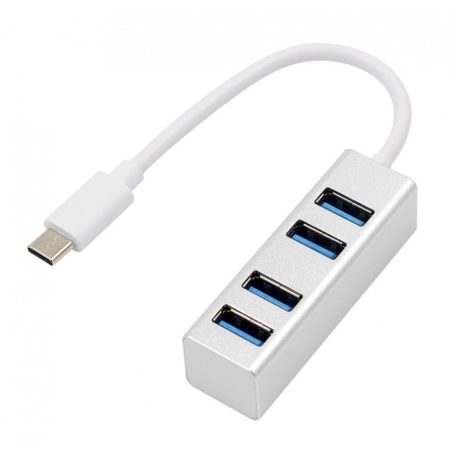 4-portos USB elosztó (UCB-C->4xUSB3.0), 4db USB3.0, Ezüst
