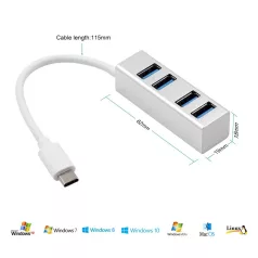   4-portos USB elosztó (UCB-C->4xUSB3.0), 4db USB3.0, Ezüst