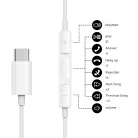 USB-C Vezetékes Fülhallgató, beépített mikrofonnal, Q57 hangerőváltás/zene-/híváskezelés, fekete