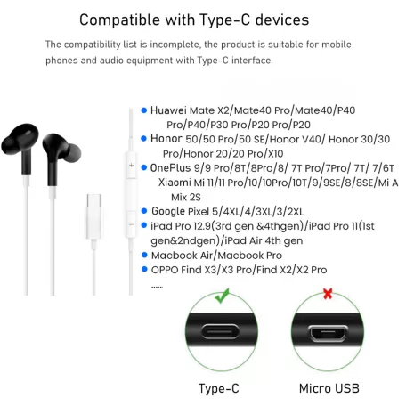 USB-C Vezetékes Fülhallgató, beépített mikrofonnal, Q57 hangerőváltás/zene-/híváskezelés, fekete