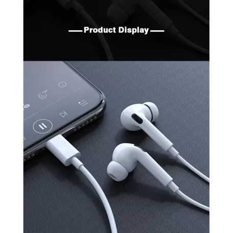 USB-C Vezetékes Fülhallgató, beépített mikrofonnal, Q57 hangerőváltás/zene-/híváskezelés, fekete
