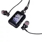 Bluetooth v5.0 Fülhallgató, beépített mikrofonnal, Világító Nyaklánc, AML-P10 MicroSD, kézfej mintás, fekete