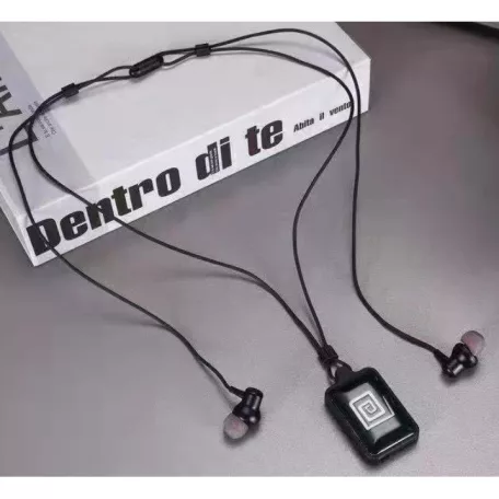 Bluetooth v5.0 Fülhallgató, beépített mikrofonnal, Világító Nyaklánc, AML-P10 MicroSD, kézfej mintás, fekete