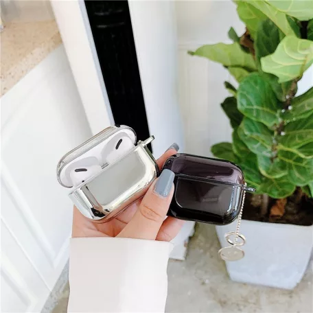 AirPods Pro 1/2 széria Védőtok, kulcstartó nyílás, bárhova könnyen akasztható, fényes, ezüstszínű
