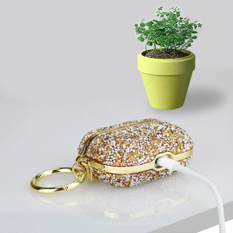 AirPods Pro 1/2 széria csillogó kristályos Védőtok + Kulcstartó karika, csillámló rózsaszín