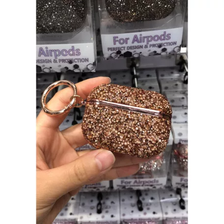 AirPods Pro 1/2 széria csillogó kristályos Védőtok + Kulcstartó karika, csillámló arany