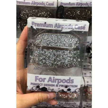 AirPods Pro 1/2 széria csillogó kristályos Védőtok + Kulcstartó karika, csillámló ezüst
