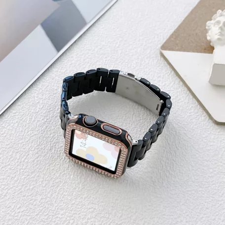 Apple Watch óraszíj, kompatibilis 42/44/45mm kijelzőjű okosórákkal, fekete