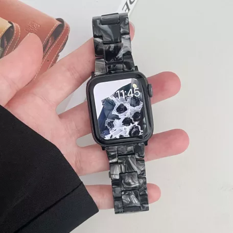 Apple Watch óraszíj, kompatibilis 42/44/45mm kijelzőjű okosórákkal, fekete márvány