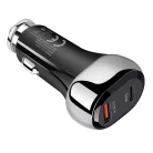 Autós USB Szivargyújtós Gyorstöltő, 1xUSB-C + 1xUSB csatlakozó, 5V/3A/38W gyorstöltés, fekete/ezüst