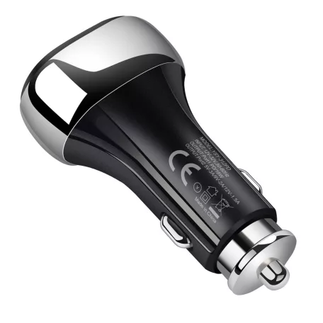 Autós USB Szivargyújtós Gyorstöltő, 1xUSB-C + 1xUSB csatlakozó, 5V/3A/38W gyorstöltés, fekete/ezüst