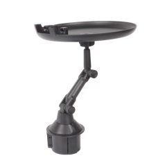   Autós Ételtálca és Mobil-/Tablettartó, középkonzolra, Ø21cm étkezőtálca, mozgatható kar, fekete