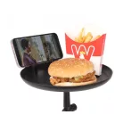 Autós Ételtálca és Mobil-/Tablettartó, középkonzolra, Ø21cm étkezőtálca, mozgatható kar, fekete