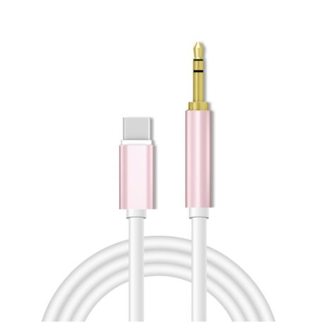 AUX átalakító kábel USB-C-ről 3,5mm jack-re, 1 méter, pink-fehér