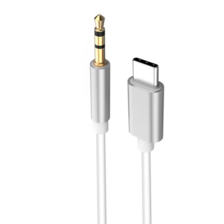 AUX átalakító kábel USB-C-ről 3,5mm jack-re, 1 méter, ezüst-fehér