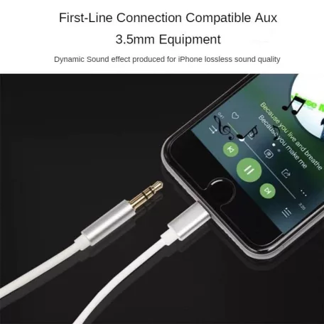 AUX átalakító kábel Lightning-ról 3,5mm jack-re, 1 méter, ezüst-fehér