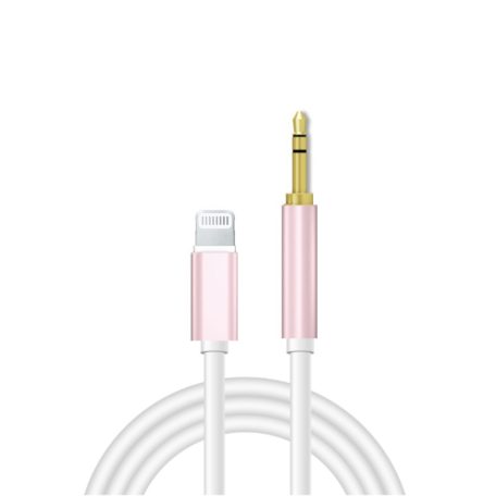 AUX átalakító kábel Lightning-ról 3,5mm jack-re, 1 méter, pink-fehér