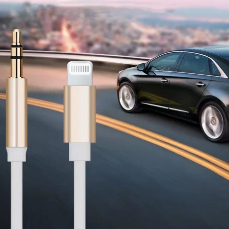 AUX átalakító kábel Lightning-ról 3,5mm jack-re, 1 méter, ezüst-fehér