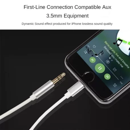 AUX átalakító kábel Lightning-ról 3,5mm jack-re, 1 méter, ezüst-fehér