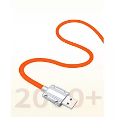   JKX Szilikon Bevonatú Töltőkábel, Lightning/USB csatlakozó, 3A gyorstöltés, 1 méter, narancssárga