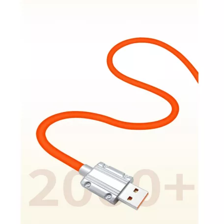 JKX Szilikon Bevonatú Töltőkábel, Lightning/USB csatlakozó, 3A gyorstöltés, 1 méter, narancssárga