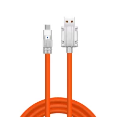   JKT Szilikon Bevonatú Töltőkábel, USB-C/USB csatlakozó, 120W gyorstöltés, 1 méter, narancssárga