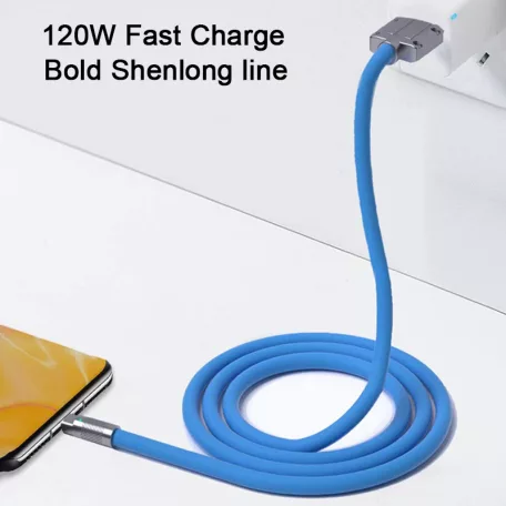 JKT Szilikon Bevonatú Töltőkábel, USB-C/USB csatlakozó, 120W gyorstöltés, 1 méter, kék