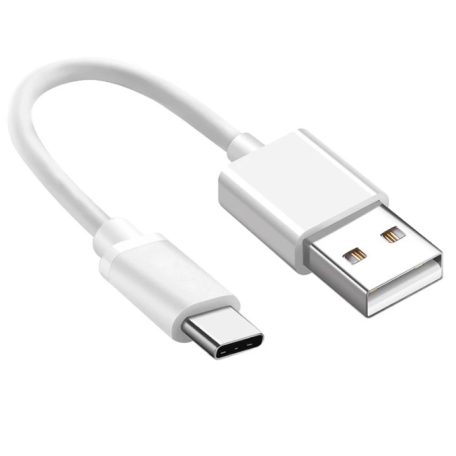 Prémium adat és töltőkábel, 20 cm, USB-C/USB típusú, 2.4A gyors töltés, fehér