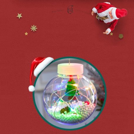 Christmas Tree/Karácsonyfás Gömbök Fenyőtobozzal, 3m, LED függöny/fényfüzér, összefűzhető, 8 világítási mód, 10db gömb, zöld-piros-kék-sárga ünnepi fények