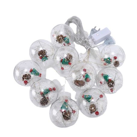 Christmas Tree/Karácsonyfás Gömbök Fenyőtobozzal, 3m, LED függöny/fényfüzér, összefűzhető, 8 világítási mód, 10db gömb, zöld-piros-kék-sárga ünnepi fények