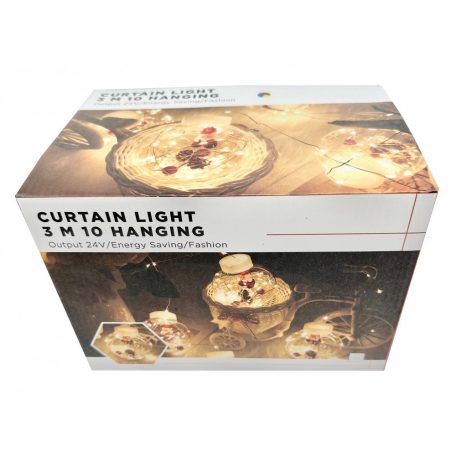 Christmas Tree/Karácsonyfás Gömbök Fenyőtobozzal, 3m, LED függöny/fényfüzér, összefűzhető, 8 világítási mód, 10db gömb, zöld-piros-kék-sárga ünnepi fények