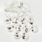 Snowman/Hóember Gömbök, 3m, LED függöny/fényfüzér, összefűzhető, 8 világítási mód, 10db gömb, zöld-piros-kék-sárga ünnepi fények