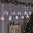 Circle&Santa Claus/Mikulás LED Körök, 3m, LED függöny/fényfüzér, összefűzhető, 8 világítási mód, 10db kör+gömb, zöld-piros-kék-sárga ünnepi fények