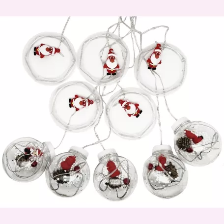 Circle&Santa Claus/Mikulás LED Körök, 3m, LED függöny/fényfüzér, összefűzhető, 8 világítási mód, 10db kör+gömb, zöld-piros-kék-sárga ünnepi fények