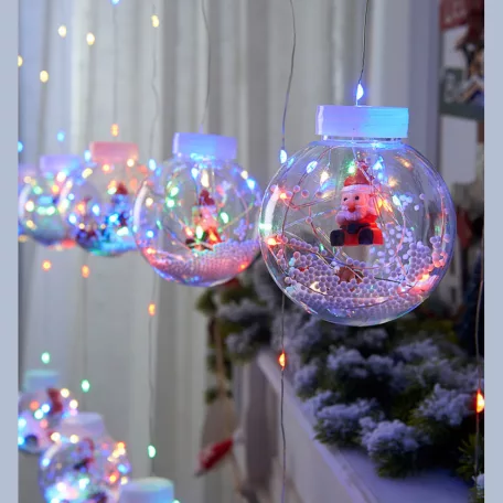 Circle&Santa Claus/Mikulás LED Körök, 3m, LED függöny/fényfüzér, összefűzhető, 8 világítási mód, 10db kör+gömb, zöld-piros-kék-sárga ünnepi fények