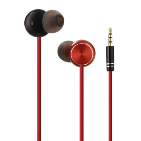 Vezetékes Fülhallgató, beépített mikrofonnal, hívásfogadás, 3,5mm jack sztereó, piros