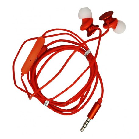 Vezetékes Fülhallgató, beépített mikrofonnal, hívásfogadás, 3,5mm jack sztereó, piros