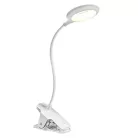 Asztali LED Lámpa, csíptetős, akkumulátoros, érintésre állítható 3 fényerő és meleg/semleges/hideg fényű színhőmérséklet, fehér