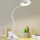 Asztali LED Lámpa, csíptetős, akkumulátoros, érintésre állítható 3 fényerő és meleg/semleges/hideg fényű színhőmérséklet, fehér