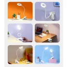 Asztali LED Lámpa, csíptetős, akkumulátoros, érintésre állítható 3 fényerő és meleg/semleges/hideg fényű színhőmérséklet, fehér