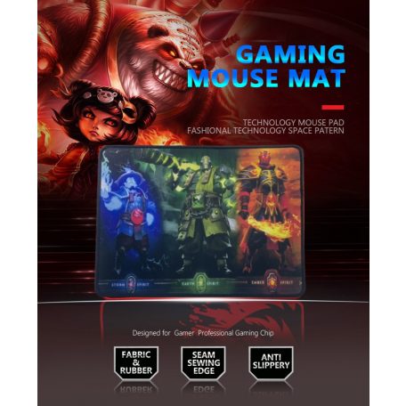 Professzionális Gamer egérpad, szörnyes, gumítalp, gaming kiegészítő, 250x300x3mm, harcos mintával