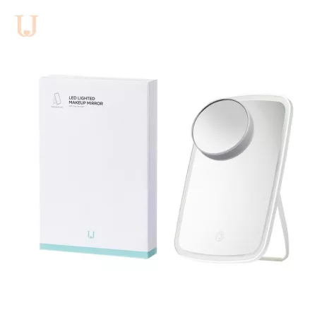 Professzionális LED-es Kozmetikai Tükör, sminkhez, érintő szenzoros és 5x nagyítással, 1200mAh Li-ion akkumulátorral, fehér keret